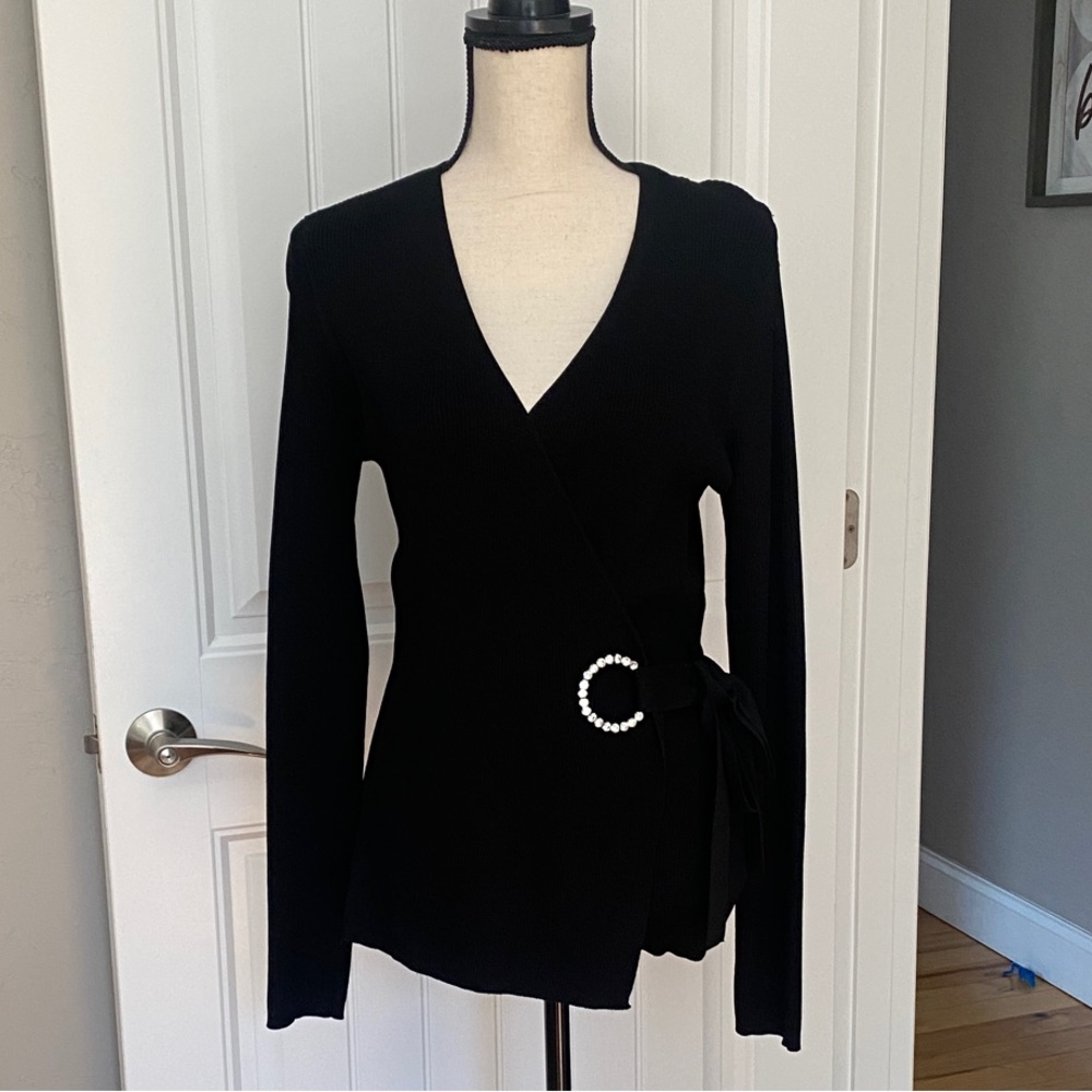 INC International Concepts Black Wrap Top